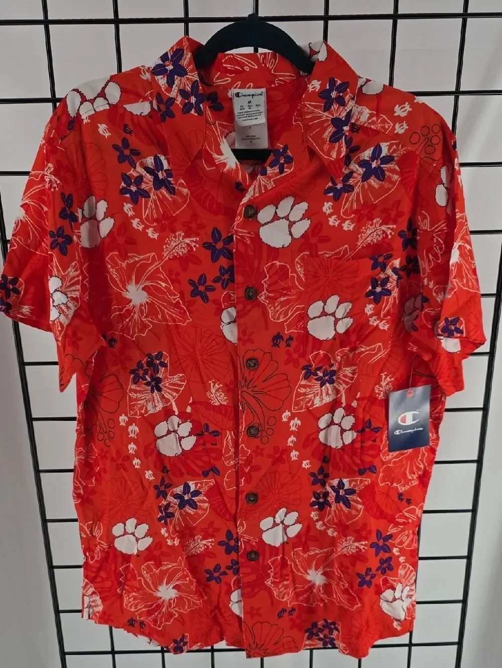 Champion Clemson Tiger's Men’s Red Floral Short-Sleeve Button-Down Shirt